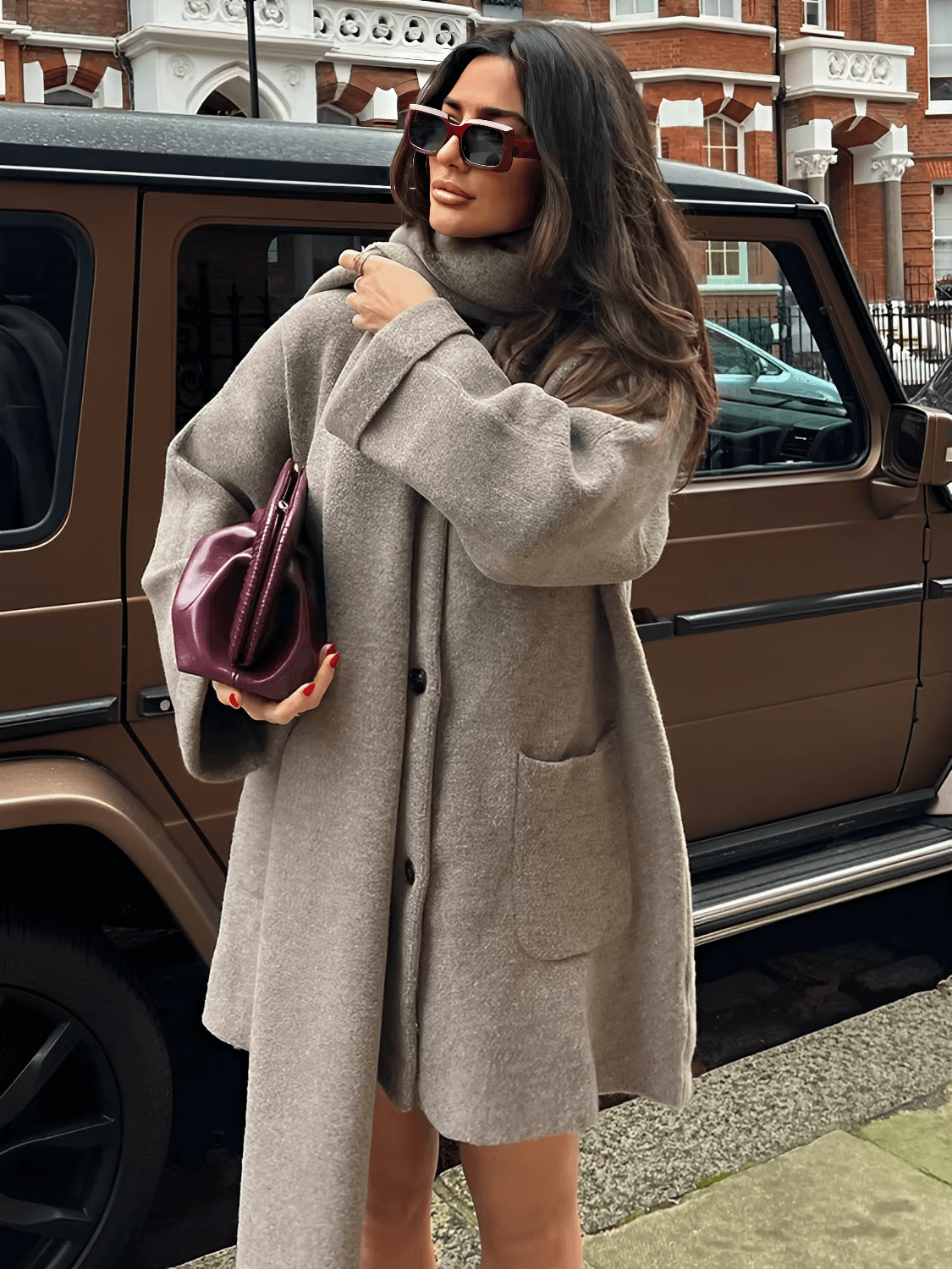 Casaco Oversized em Lã Batida com Cachecol Removível - Marjorie