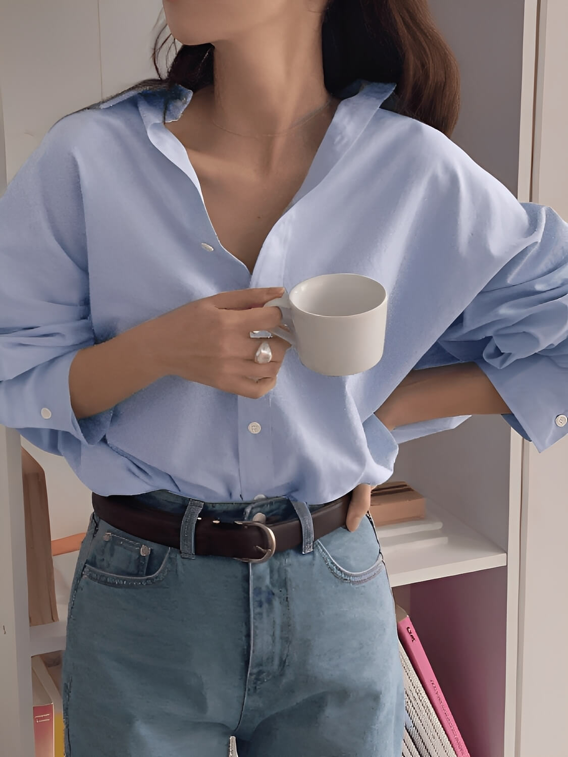 Camisa Oversized de Manga Longa com Colarinho Virado e Botões – Lane