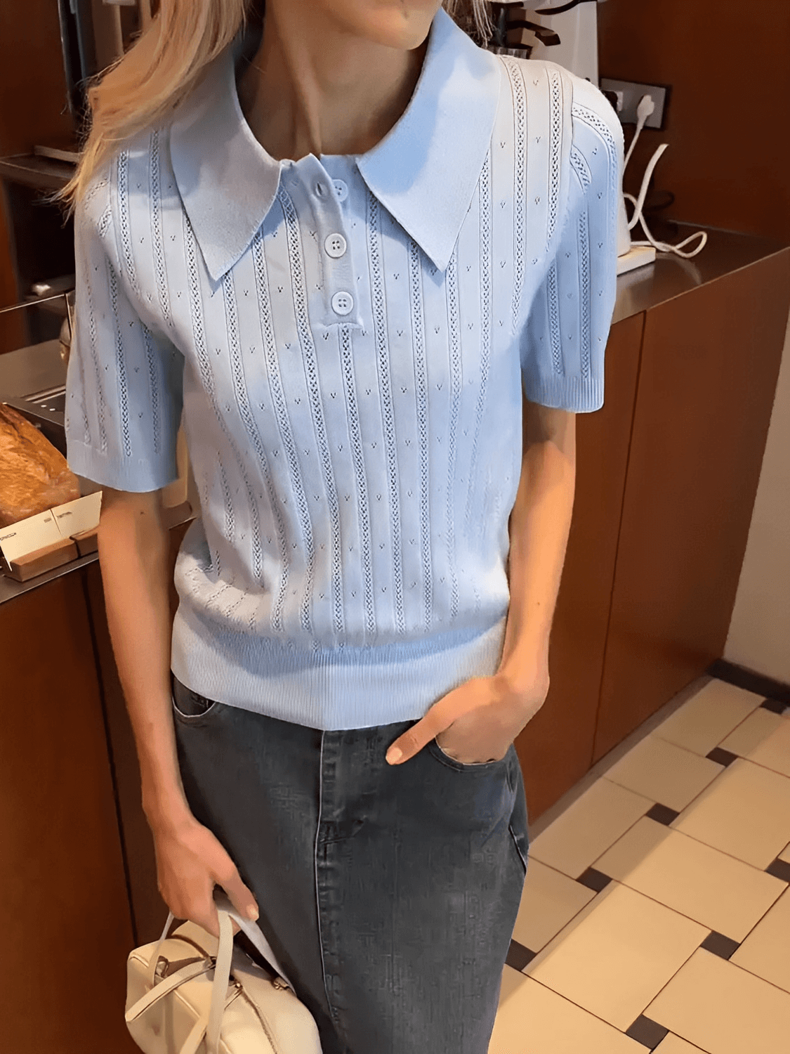 Blusa em Tricô Gola Polo com Costura em Relevo e Botões – Lily