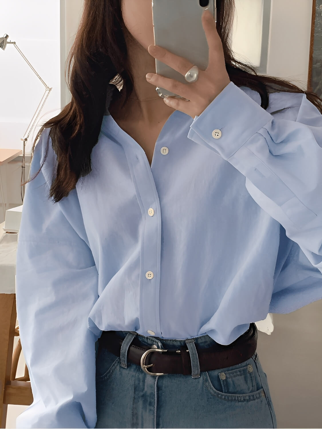 Camisa Oversized de Manga Longa com Colarinho Virado e Botões – Lane