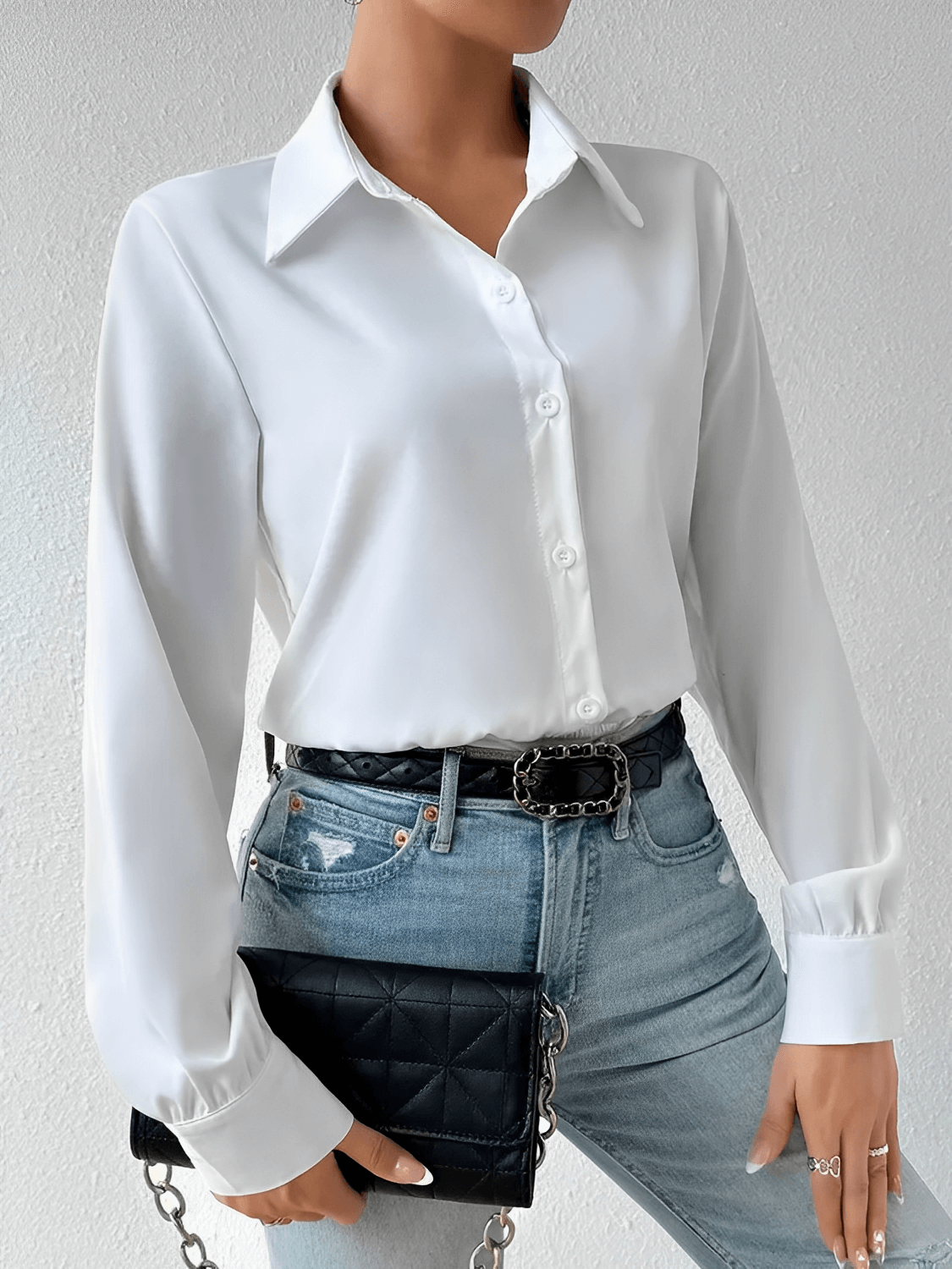Camisa Body Alfaiataria com Punhos Estruturados – Mercedes