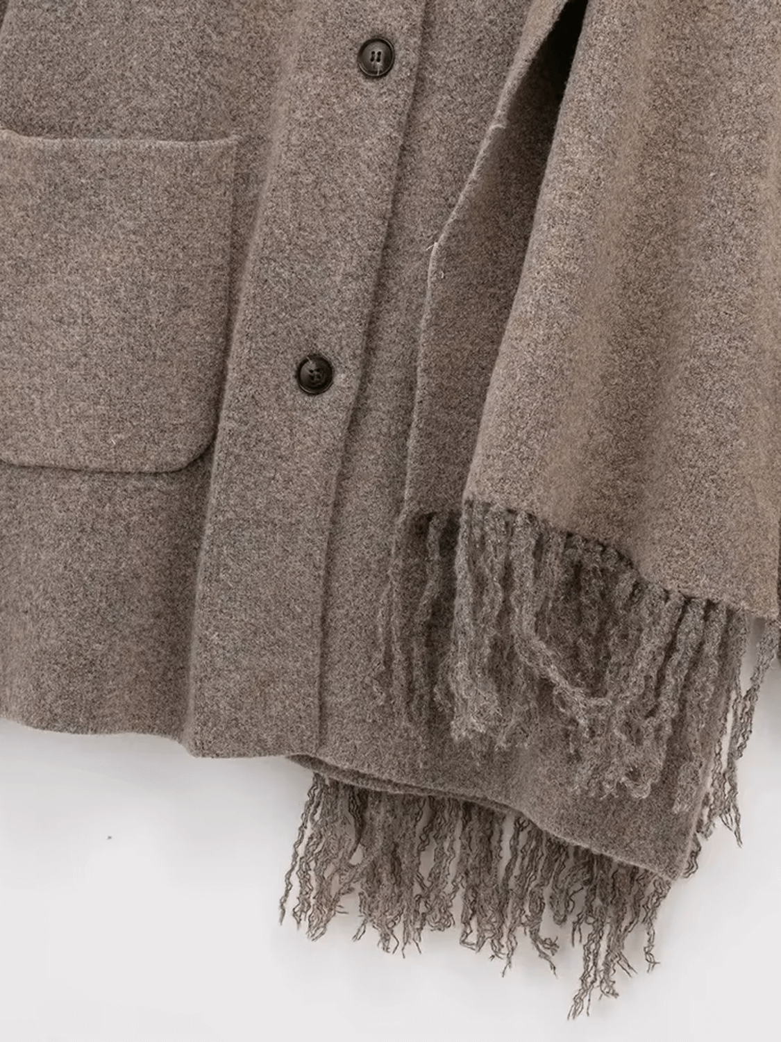 Casaco Oversized em Lã Batida com Cachecol Removível - Marjorie