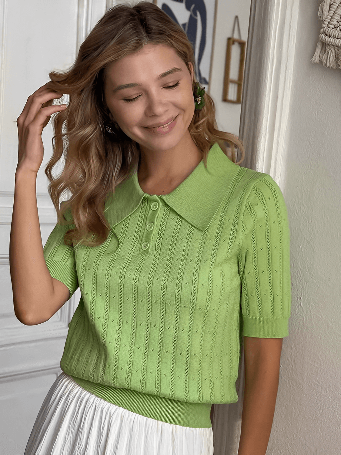 Blusa em Tricô Gola Polo com Costura em Relevo e Botões – Lily