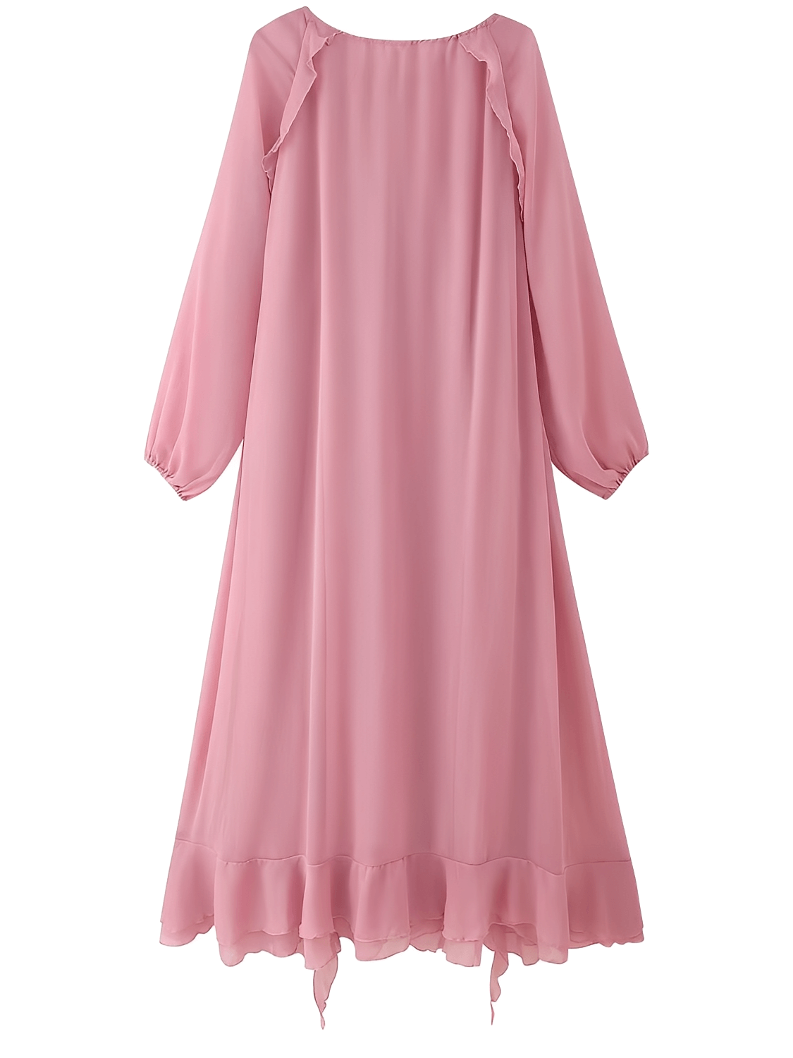 Vestido Longo em Chiffon com Babados Decote em V e Mangas Longas – Amelie