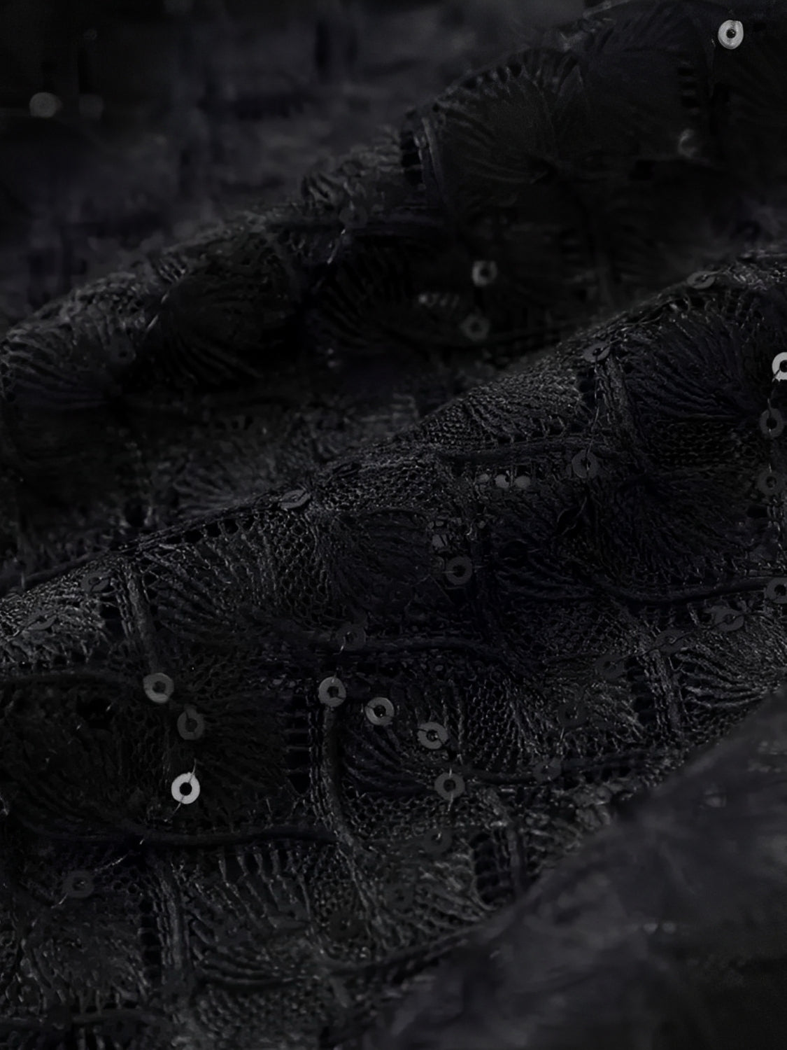Macacão de Renda com Lantejoulas Plumas e Calça Flare de Veludo - Noir