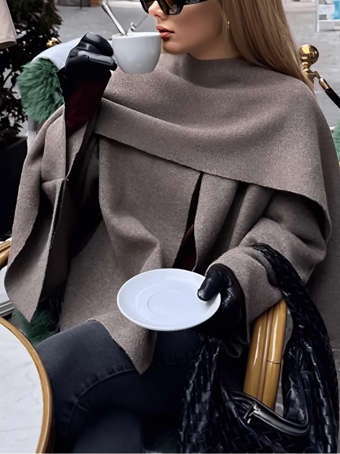 Casaco Poncho Assimétrico com Gola Lenço – Alana