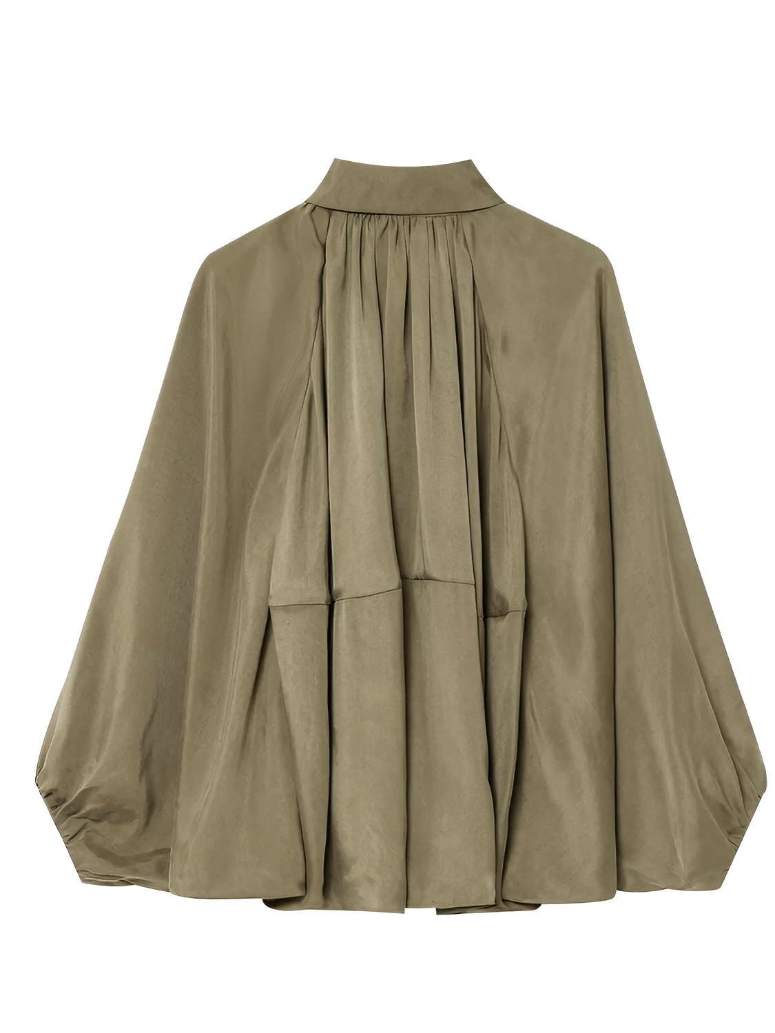 Camisa Acetinada Oversized com Manga Bufante e Zíper Frontal – Milene