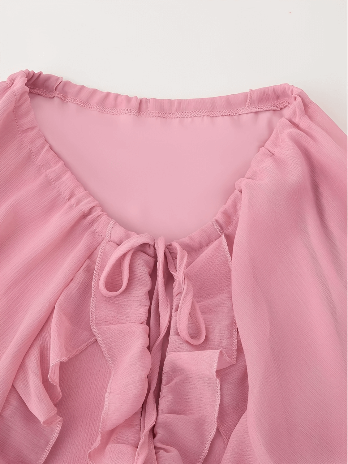 Vestido Longo em Chiffon com Babados Decote em V e Mangas Longas – Amelie