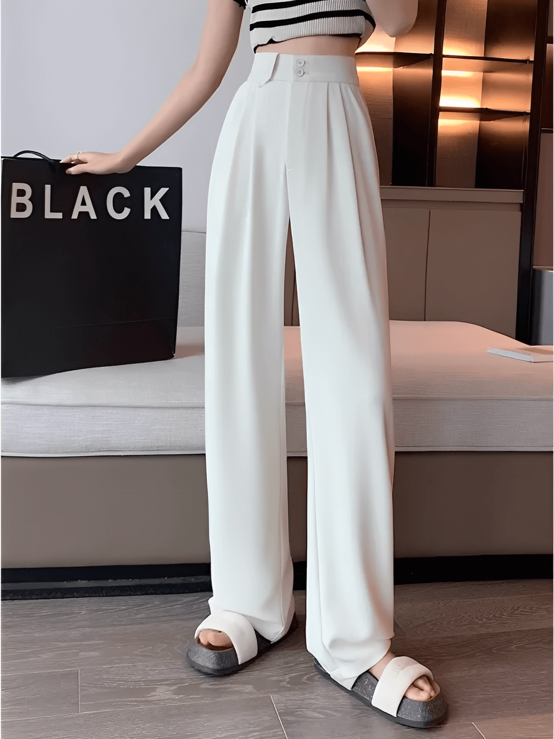 Calça Alfaiataria Wide Leg Cintura Alta com Lenço Removível – Amara