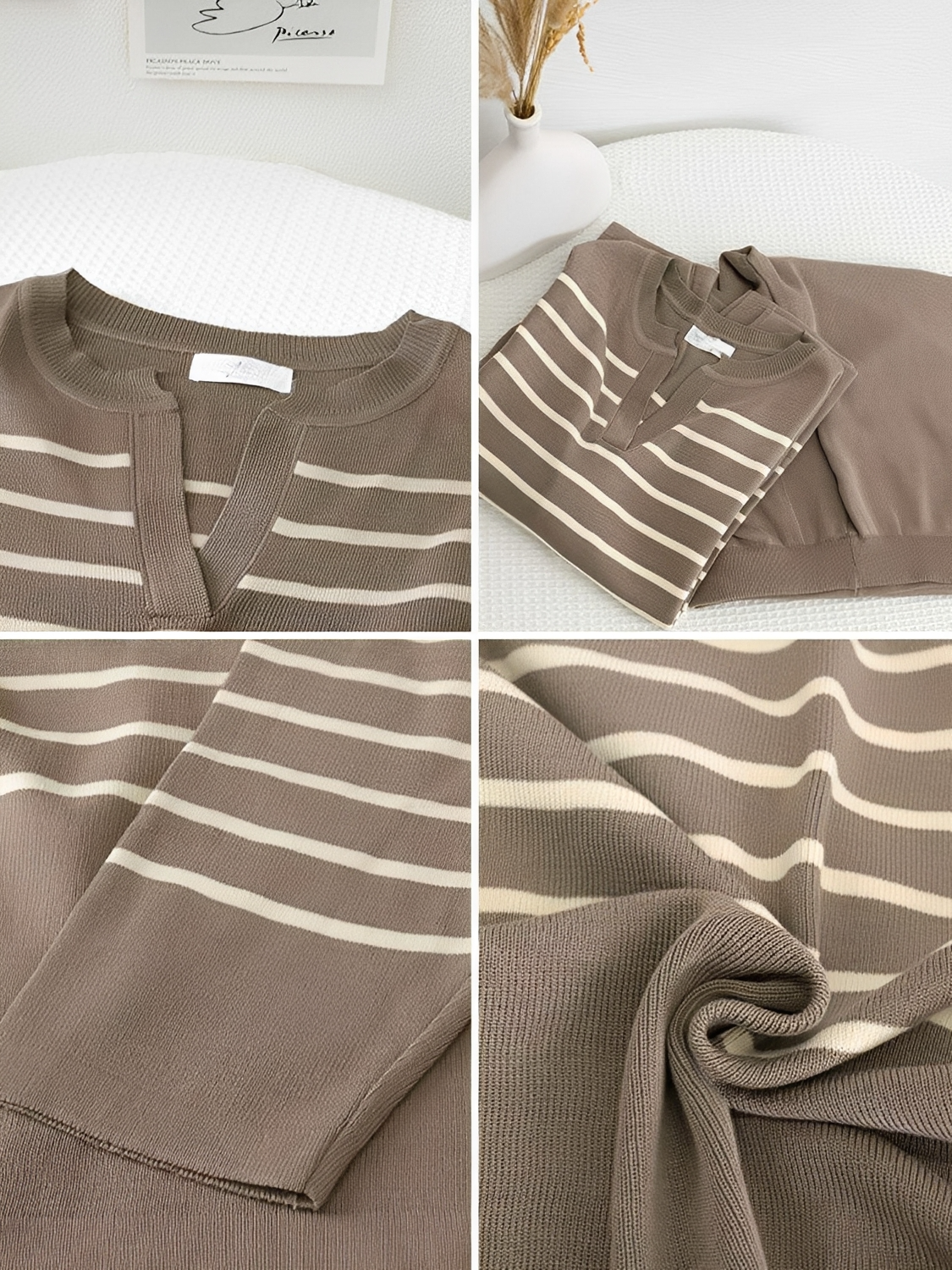 Conjunto em Tricô com Suéter Oversized Listrado e Calça Wide Leg - Caroline