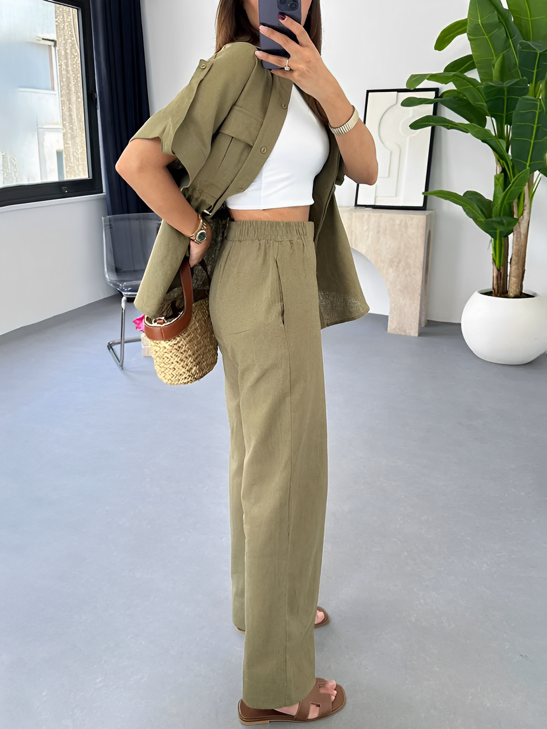 Conjunto com Camisa Oversized Ajustável e Calça Wige Leg - Olga