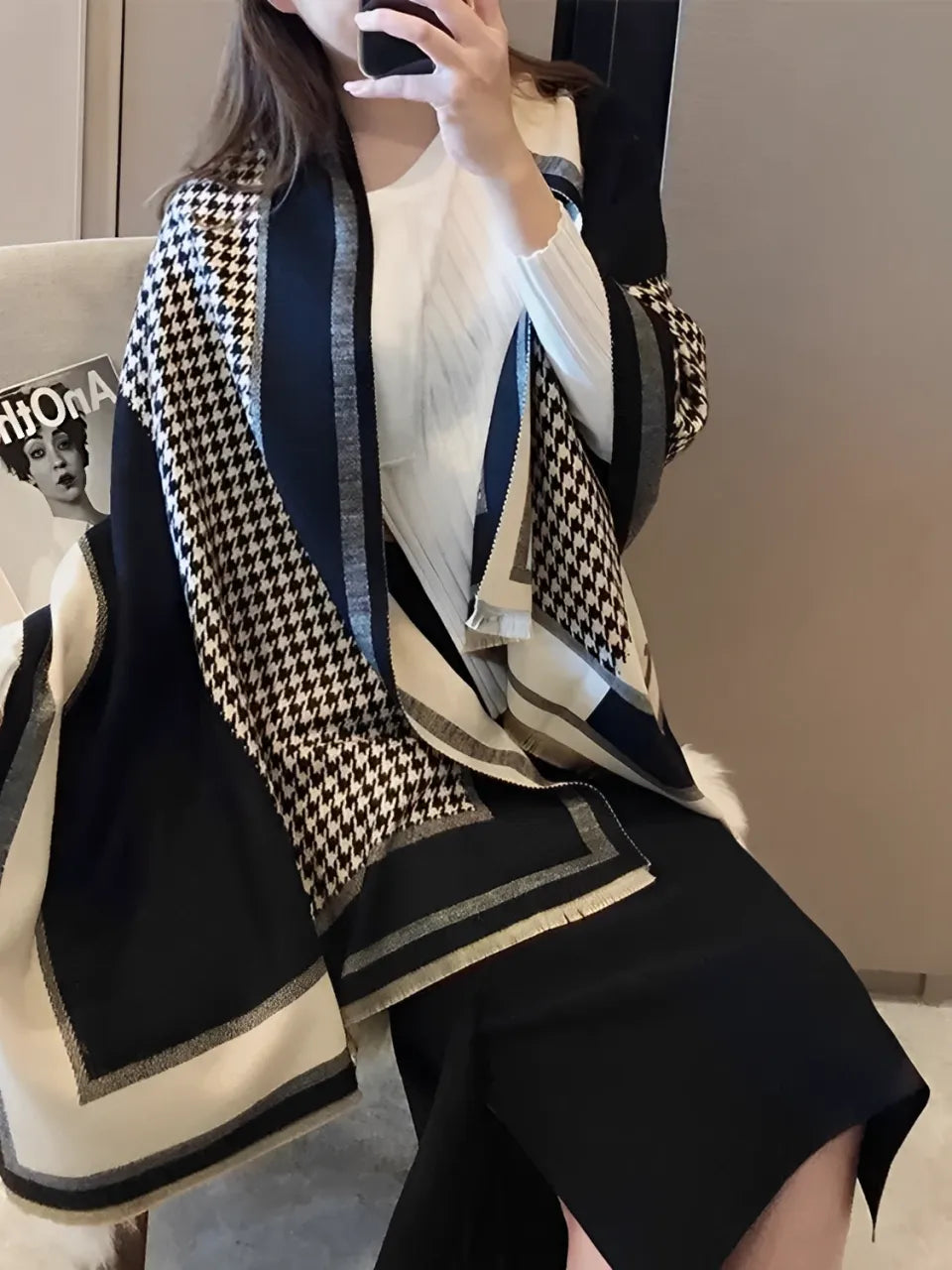 Cachecol Feminino em Caxemira Estampa Tweed Sofisticada - Marise