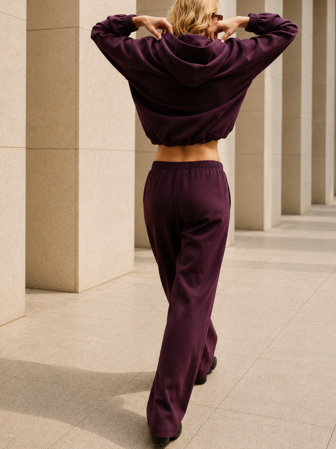 Conjunto em Sarja com Jaqueta Cropped Franzida e Calça Wide Leg - Yoná