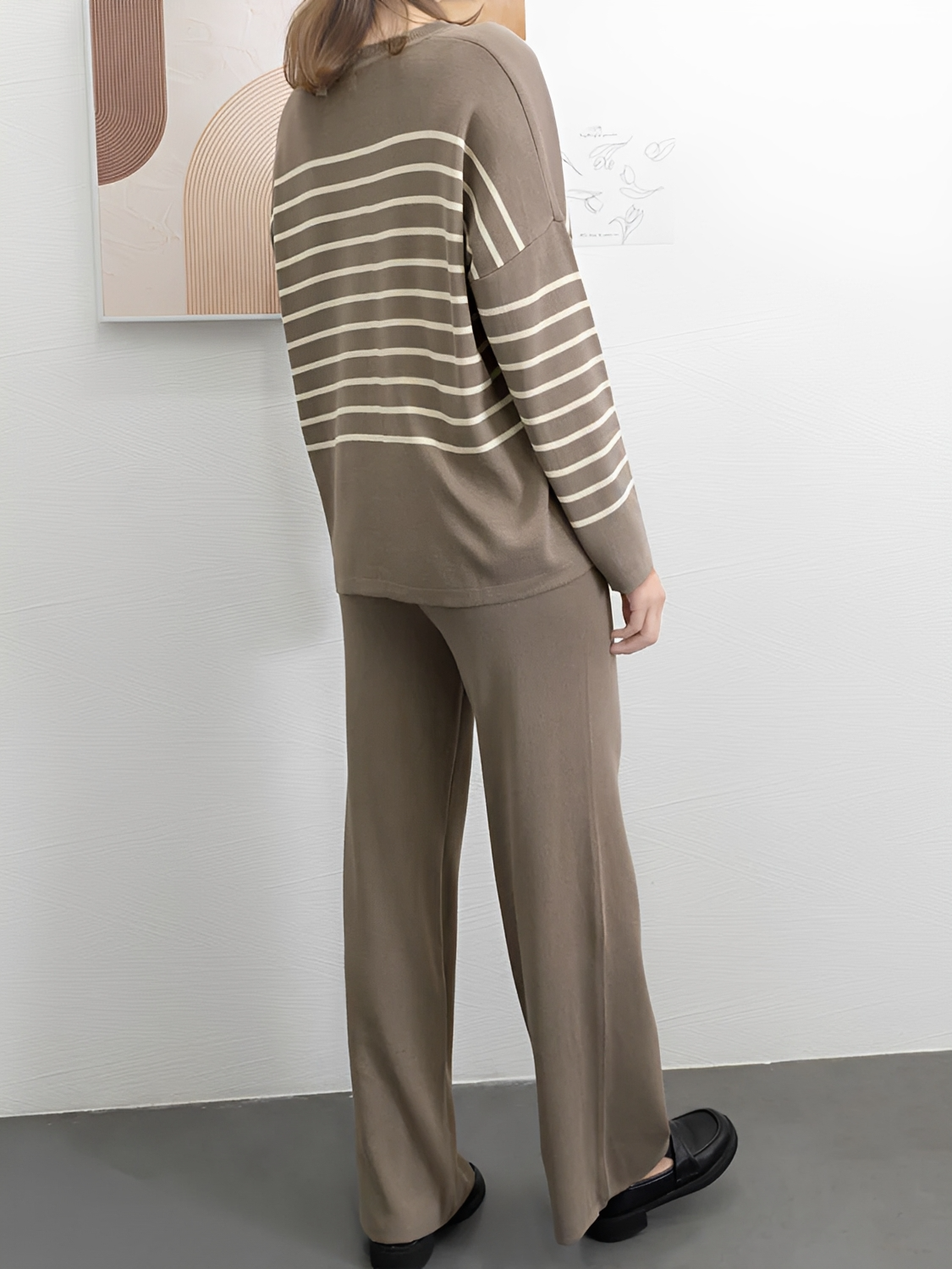 Conjunto em Tricô com Suéter Oversized Listrado e Calça Wide Leg - Caroline