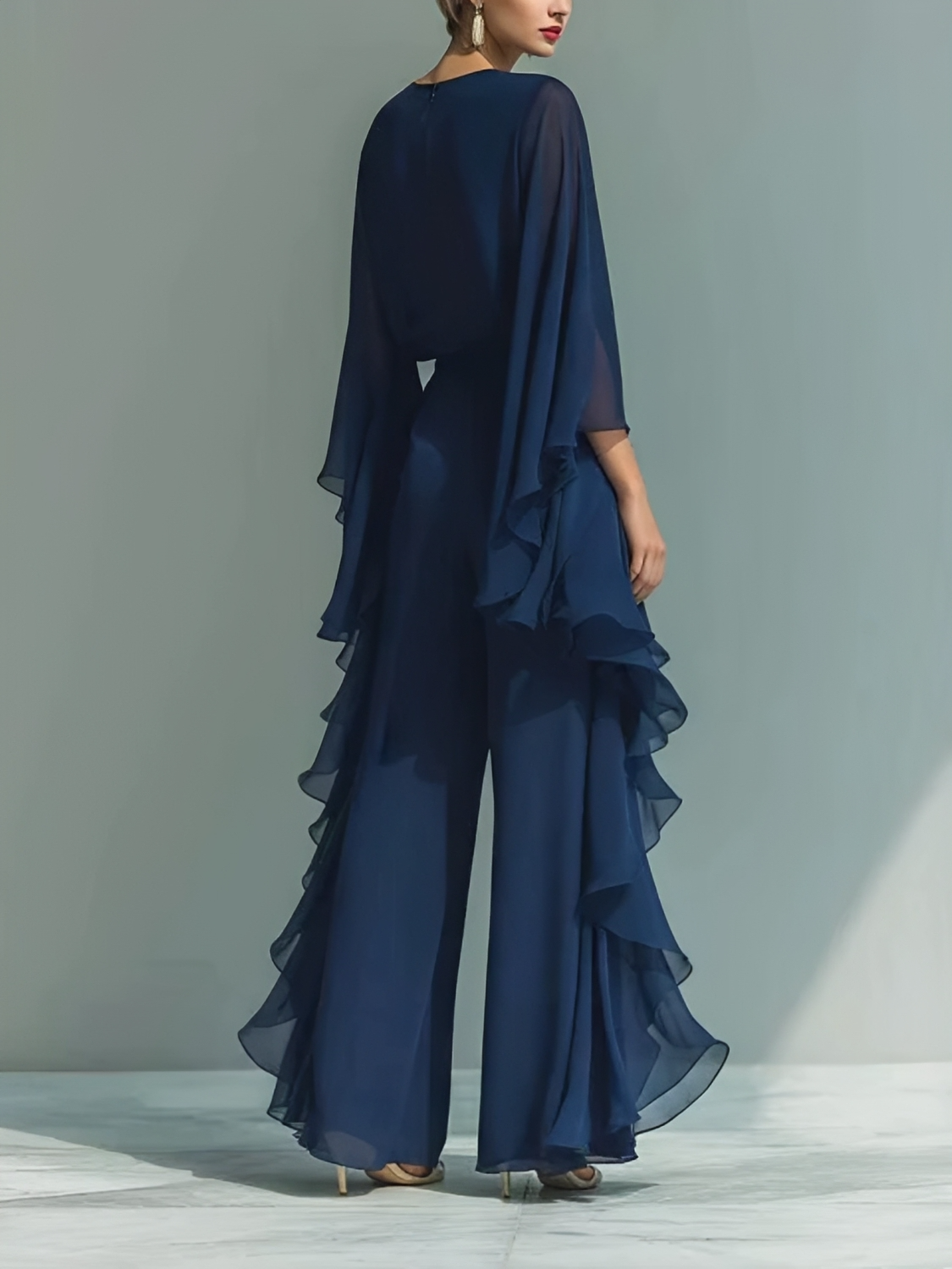 Conjunto em Chiffon com Blusa Manga Morcego e Calça em Camadas - Anelise