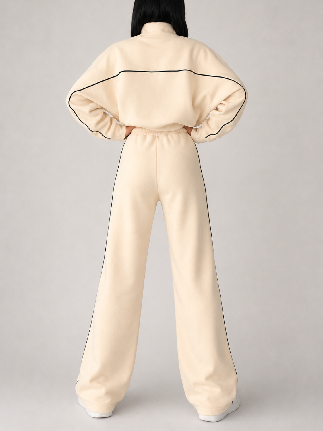 Conjunto Esportivo com Listras Casaco de Zíper e Calça Wide Leg - Pabline