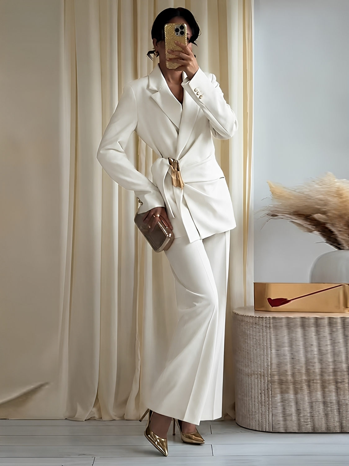 Conjunto em Alfaiataria com Blazer Transpassado e Calça Wide Leg - Dara