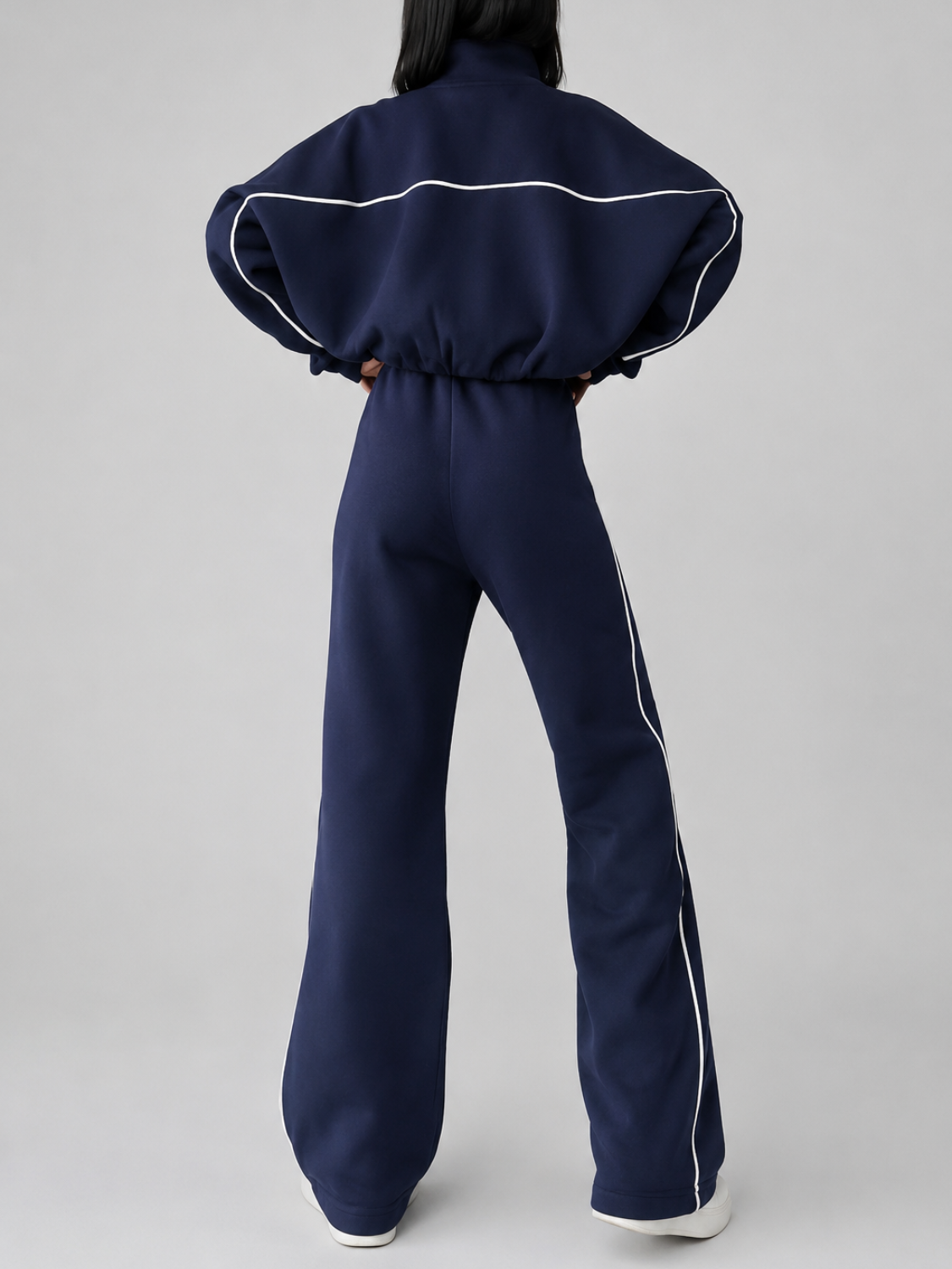 Conjunto Esportivo com Listras Casaco de Zíper e Calça Wide Leg - Pabline