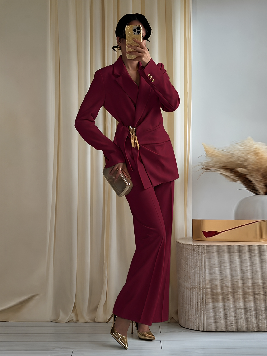 Conjunto em Alfaiataria com Blazer Transpassado e Calça Wide Leg - Dara