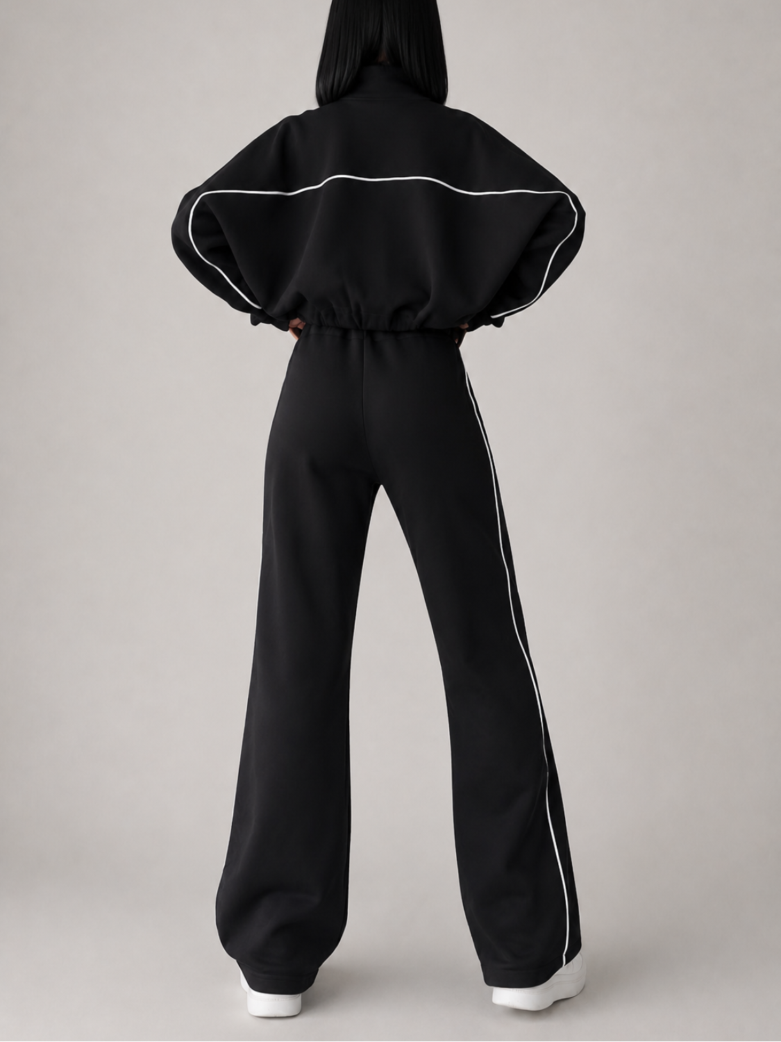 Conjunto Esportivo com Listras Casaco de Zíper e Calça Wide Leg - Pabline