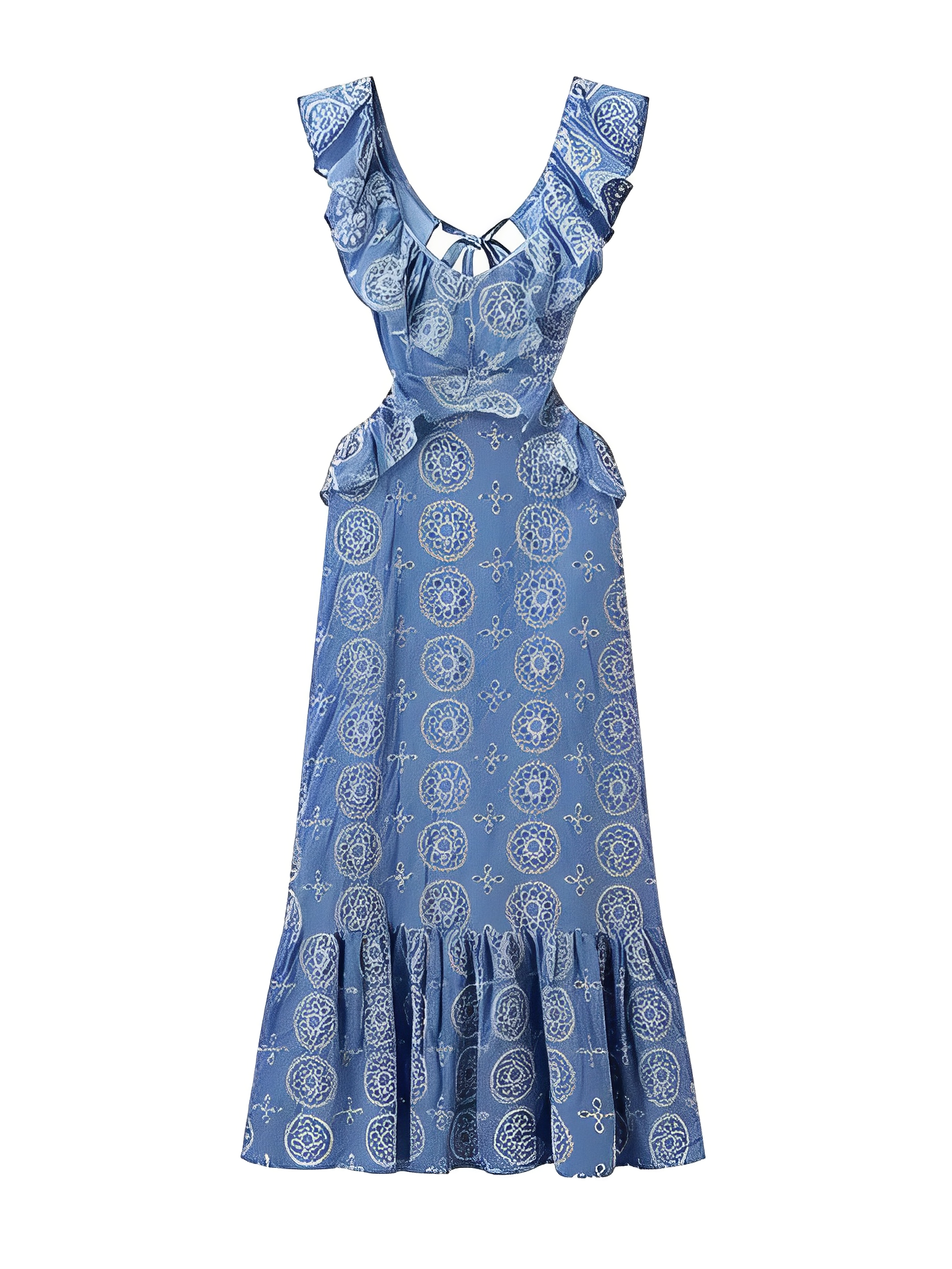 Vestido Longo Laise Recortes na Cintura e Babados - Catarina