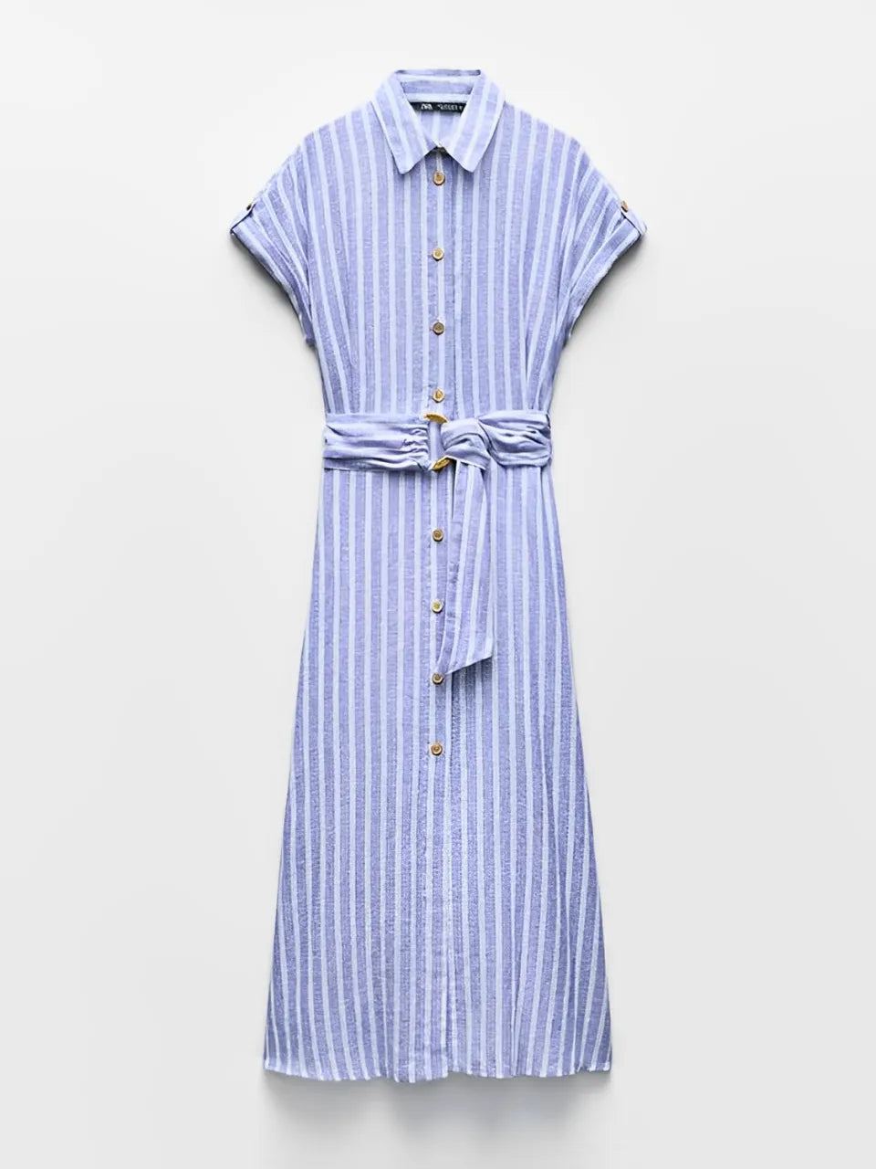 Vestido Chemise Midi em Linho com Botões Frontais e Cinto-Faixa – Jessie