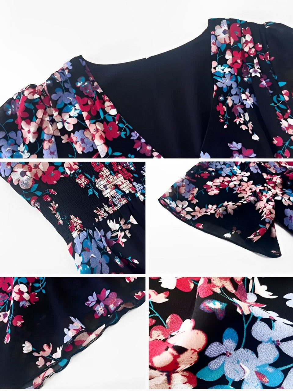 Vestido Midi Floral Fluido com Decote em V e Mangas Curtas – Salma