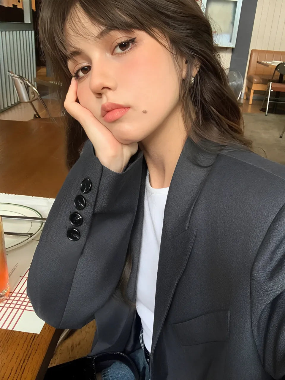Blazer Oversized com Colarinho Entalhado e Bolsos - Aline