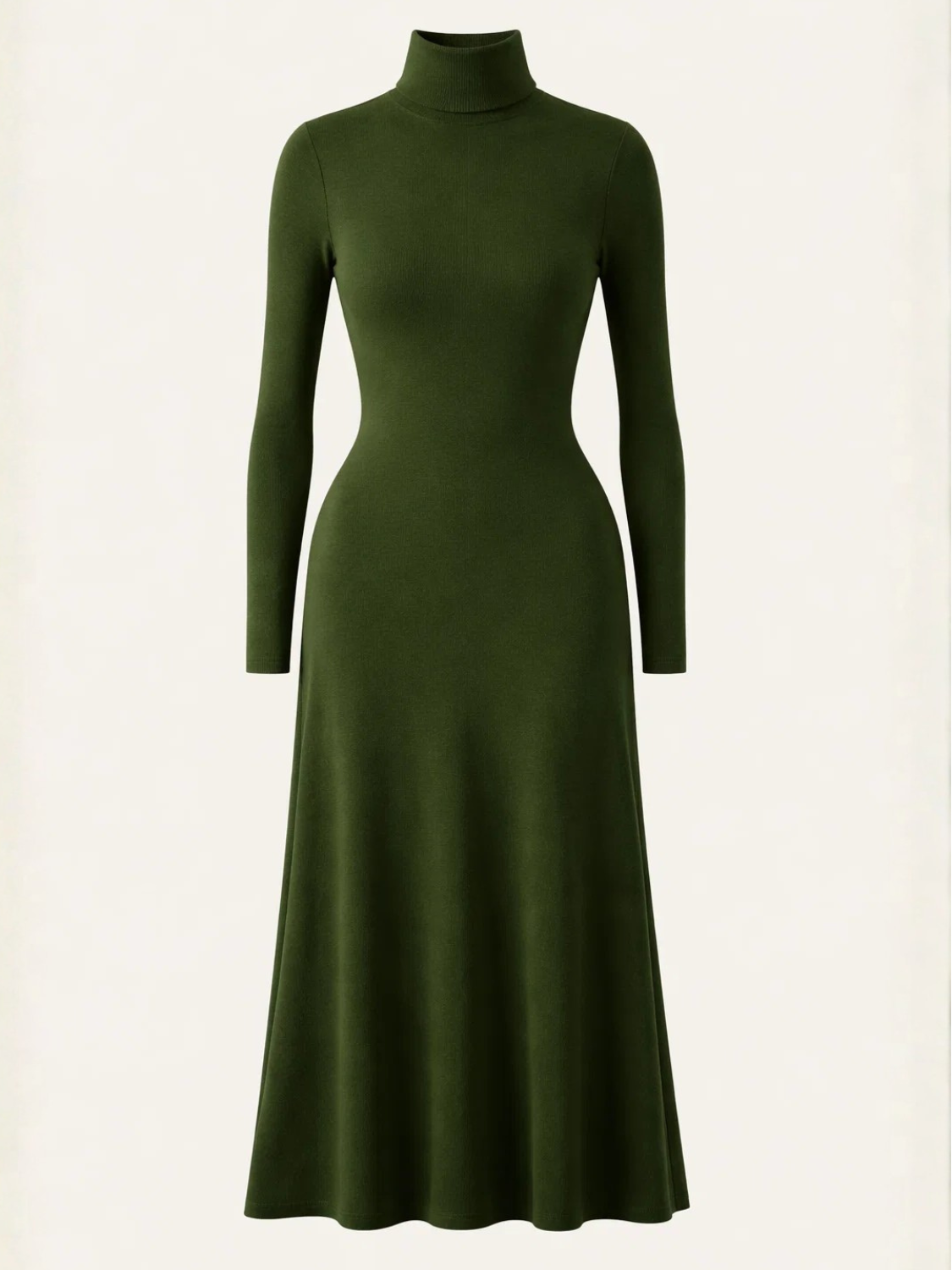 Vestido Maxi Modelagem Evasê com Gola Alta e Manga Longa – Thamara