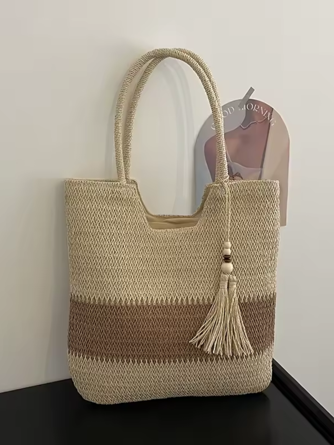 Bolsa Tote de Palha com Alça de Ombro Trançada para Praia - Manu