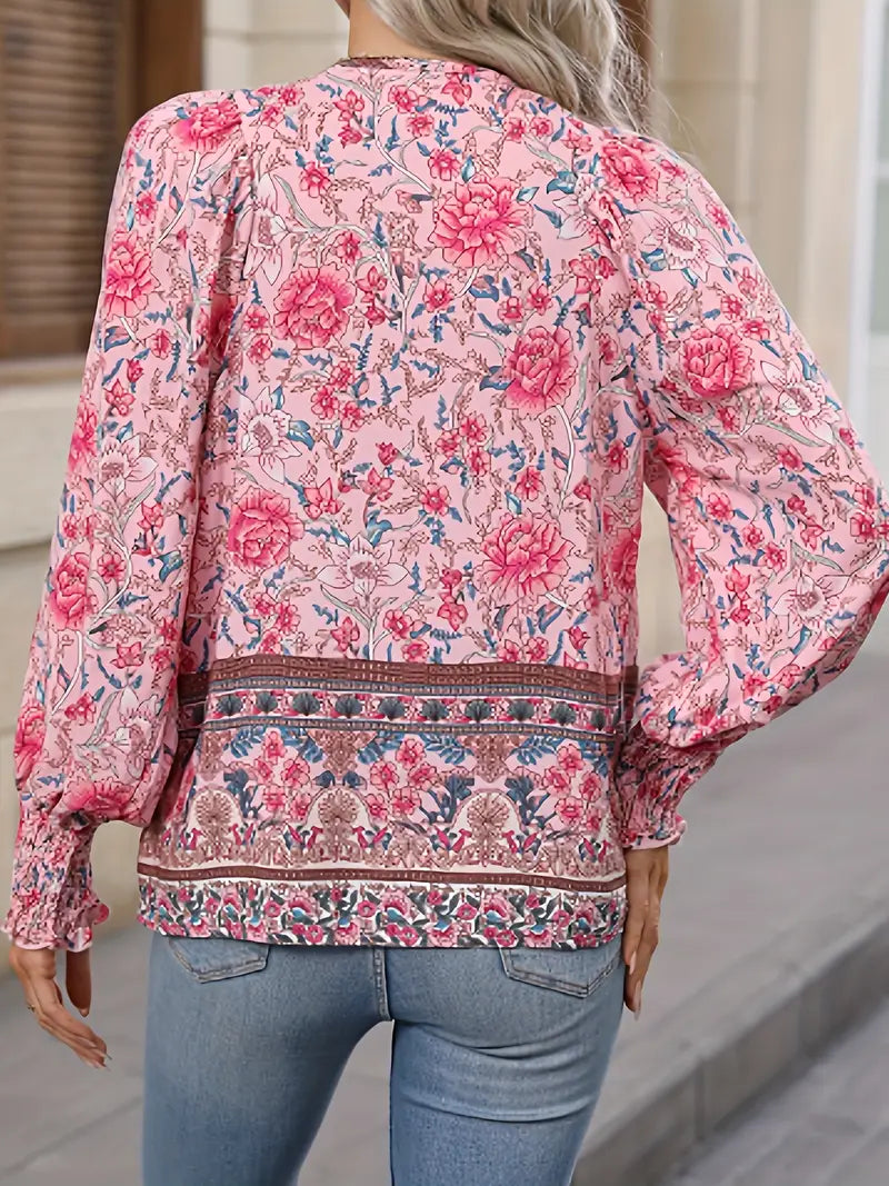 Blusa Boho Floral em Viscose com Decote em V – Flora