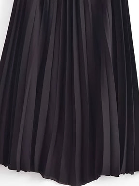 Vestido Midi de Alfaiataria Sem Mangas com Decote V Plissado – Simona [FRETE FULL]