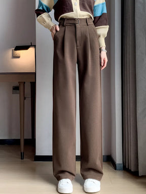 Calça Wide de Lã Batida com Cintura Alta de Elástico e Bolsos – Maysa [FRETE FULL]