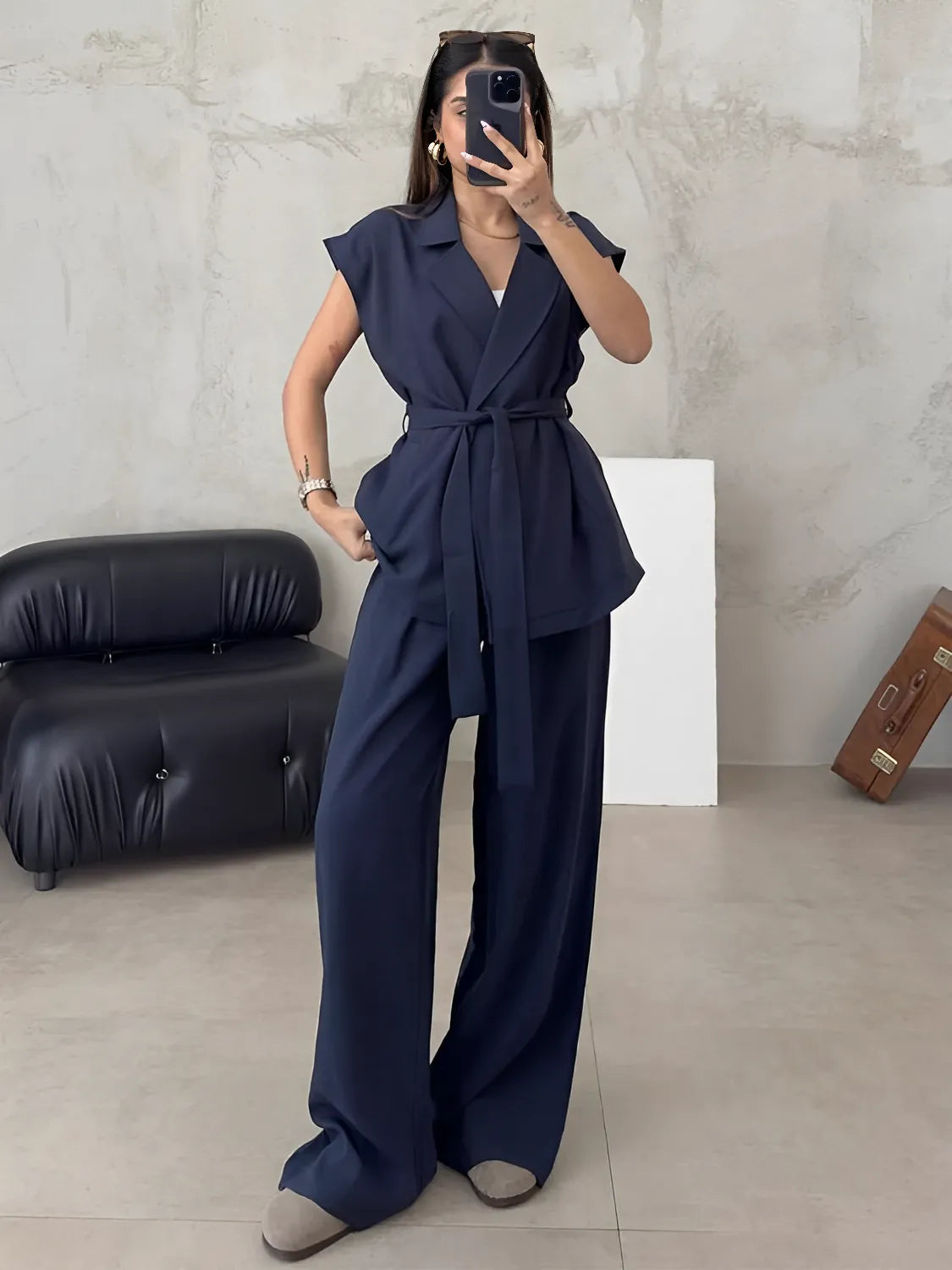 Conjunto Alfaiataria com Blusa de  Amarração e Calça Pantalona - Dominique [FRETE FULL]