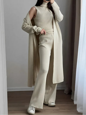 Conjunto 3 Peças com Blusa Canelada  Cardigan e Calça Pantalona - Lolla
