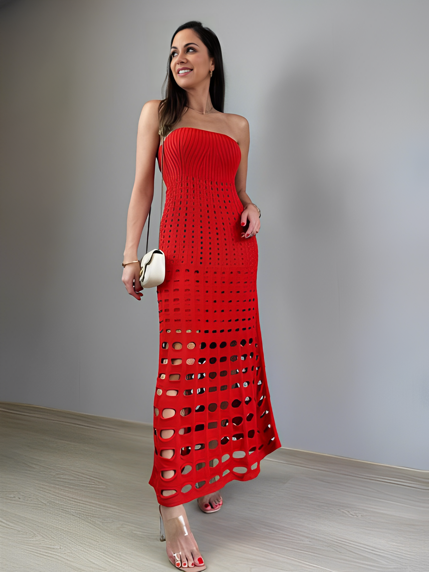 Vestido Longo de Tricô Tomara que Caia com Modelagem Sereia – Bella