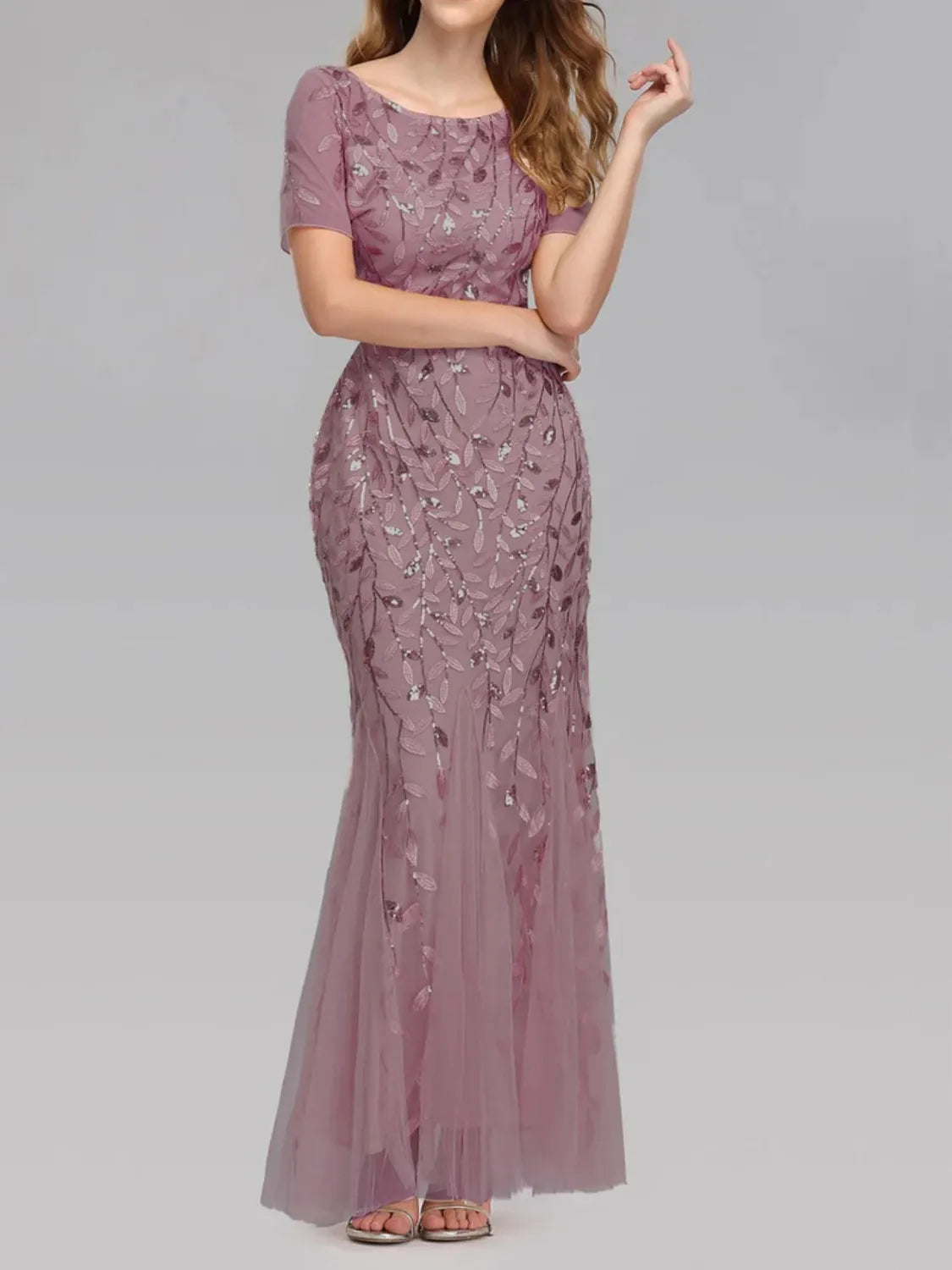 Vestido Longo de Festa Sereia com Tule Transparente e Bordados -  Lyra [FRETE FULL]