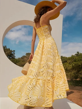 Vestido Midi de Laise com Babados Delicados e Elástico nas Costas – Marina [FRETE FULL]
