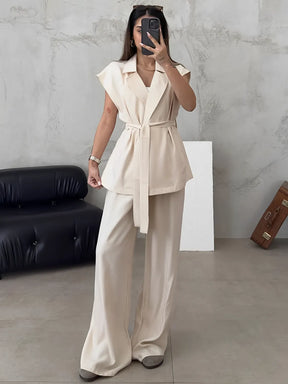 Conjunto Alfaiataria com Blusa de  Amarração e Calça Pantalona - Dominique [FRETE FULL]