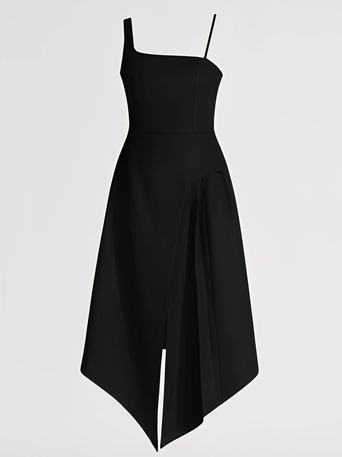 Vestido Midi Assimétrico Acinturado e Capa Sobreposta Removível – Soraya