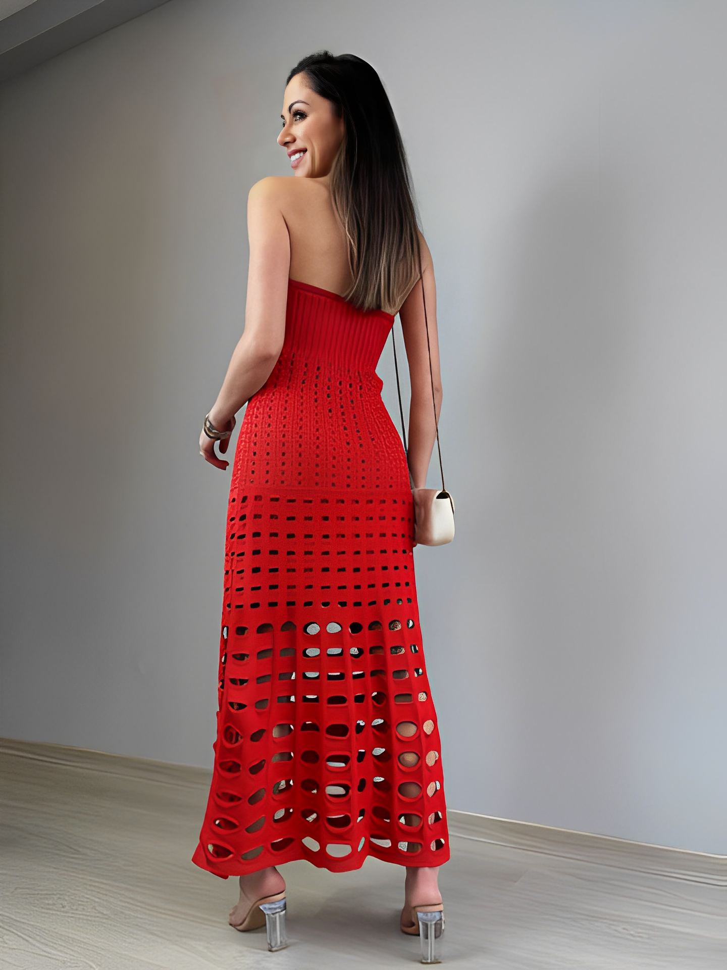 Vestido Longo de Tricô Tomara que Caia com Modelagem Sereia – Bella