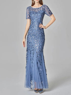 Vestido Longo de Festa Sereia com Tule Transparente e Bordados -  Lyra [FRETE FULL]