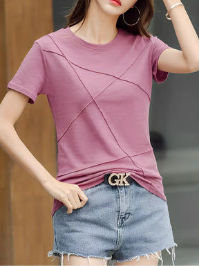 Blusa Básica com Relevo em Algodão e Decote Redondo – Lina