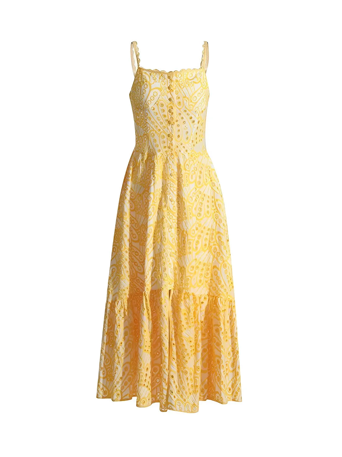 Vestido Midi de Laise com Babados Delicados e Elástico nas Costas – Marina [FRETE FULL]