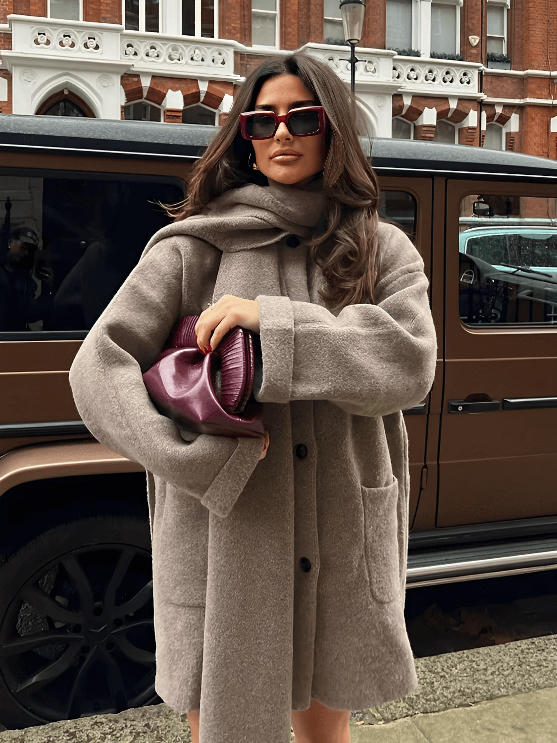 Casaco Oversized em Lã Batida com Cachecol Removível - Marjorie