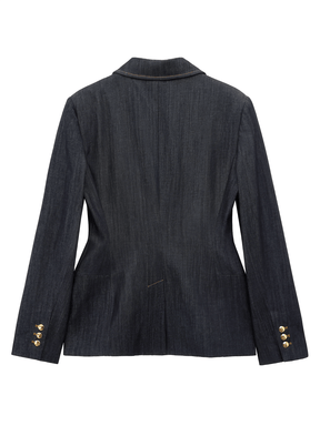Conjunto Jeans 3 Peças Blazer Corset Peplum e Calça Pantalona - Kendall