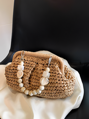 Bolsa Feminina Clutch em Palha com Alça de Pedrarias - Laila [FRETE FULL]
