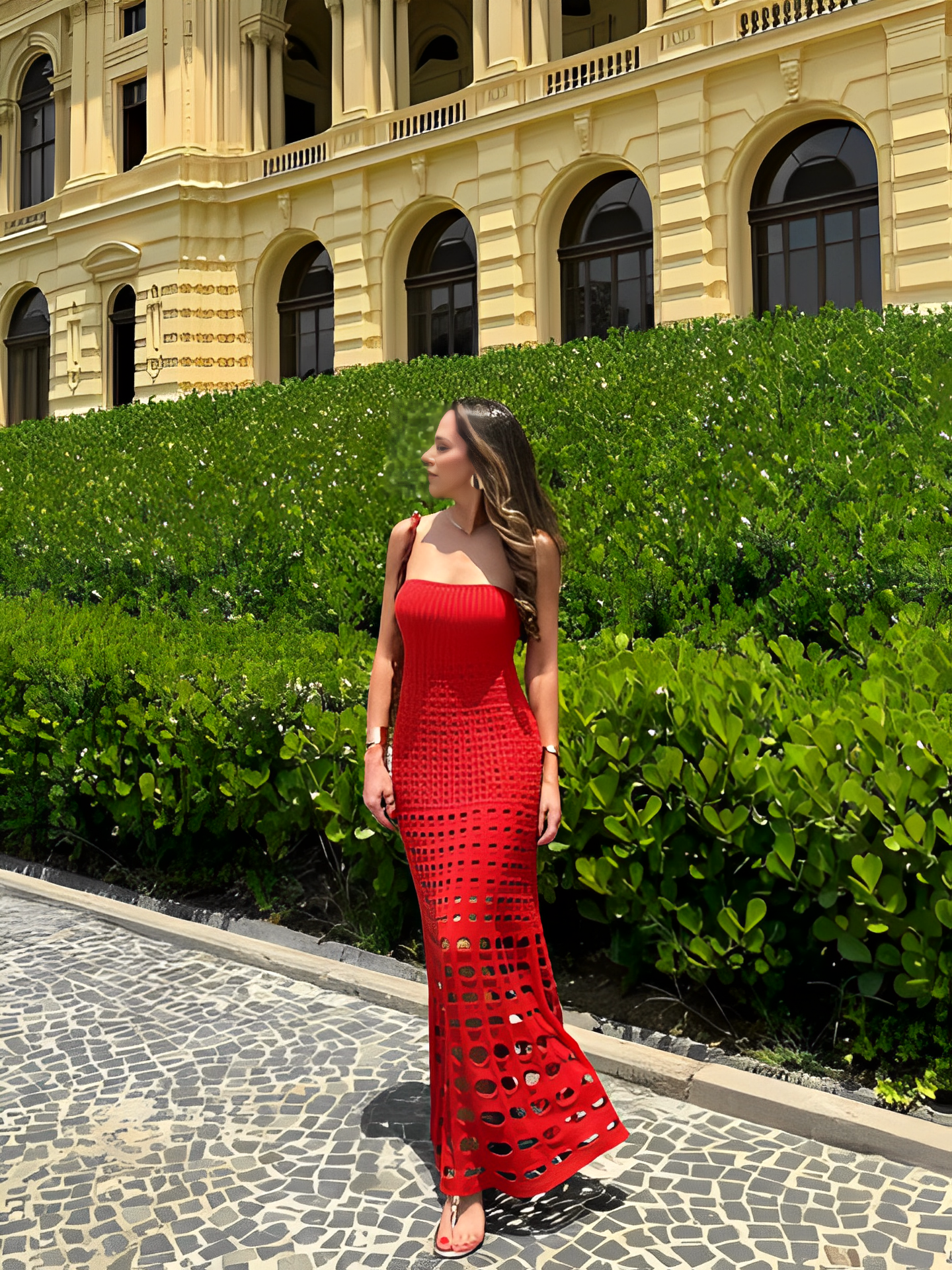 Vestido Longo de Tricô Tomara que Caia com Modelagem Sereia – Bella