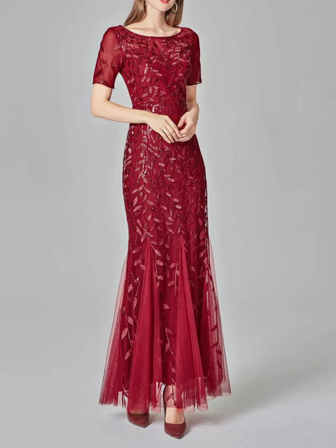 Vestido Longo de Festa Sereia com Tule Transparente e Bordados -  Lyra [FRETE FULL]