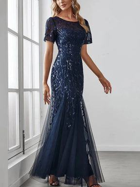 Vestido Longo de Festa Sereia com Tule Transparente e Bordados -  Lyra [FRETE FULL]